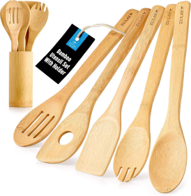 Bamboo Cooking Utensils With Holder