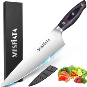 MOSFiATA Chef Knife 8 Inch Kitchen Cooking Knife, 5Cr15Mov High Carbon Stainless Steel Sharp Knife with Ergonomic Pakkawood Handle