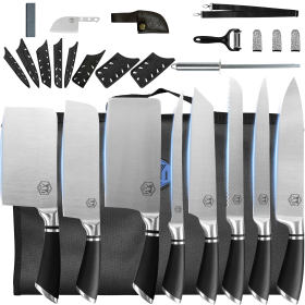 XYJ Authentic Since 1986,Professional Knife Sets for Master Chefs,8-pcs Chef Knife Set with Bag,Sheath,Sharpener Rod