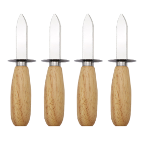 WONIU 4 Pack Stainless Steel Clam Oyster Pry Knife Opener With Wooden Handle and Protective Barrier