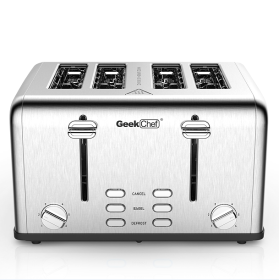 4 piece Ultra Wide Slot Toaster Automatic Multi-stove Breakfast Toast SUS304 Dual Control Panel 6 Bake Browning Level High Lift Bar 3 Features-Thaw /