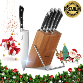 Kitchen Knife Set, 6-Piece Knife Set with Wooden Block, Super Sharp, Handle High Carbon Stainless Steel Cutlery Knife Block Set, Dishwasher Safe