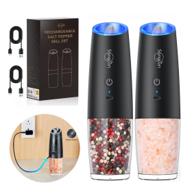 Gravity Electric Salt And Pepper Grinder Set Automatic Shakers Mill Grinder With LED Light (Option: Rechargeable)